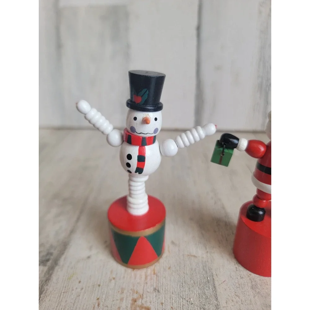 Vintage thumb push puppet Santa Claus snowman toy Xmas set home